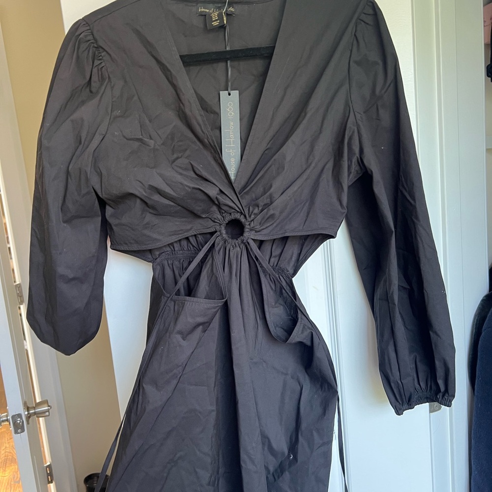 House of Harlow cutouts Black Dress puffy long sleeve